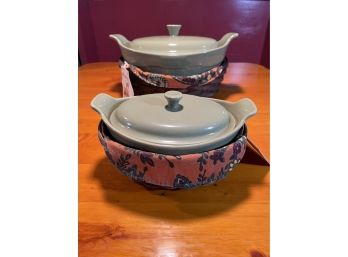 Lot Includes Longaberger Crescent Baskets With Sage Green Oval Casseroles (Never Used)