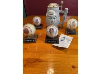 Rare Babe Ruth Beer Stein With Certificate Of Authenticity And Four Balls In Plastic Cover