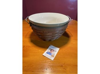 Longaberger Large Bowl With Longaberger Pottery Woven Traditions Bowl Sage Green (Never Used)