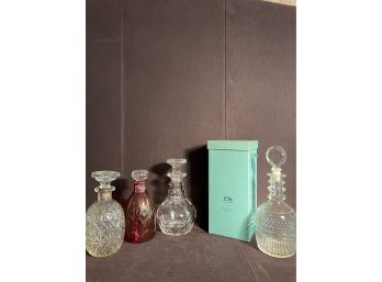 Lot Of Beautiful Vintage Crystal Abd Glass Decanters Including Stuart England And Tiffany & Co