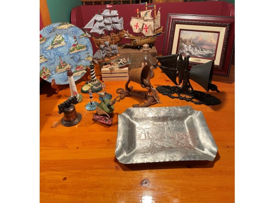 Lot Of Beautiful And VTG Items - Wall Mount Sailboat Call Bells, Thomas Kinkade Print, The Forgeplate And More