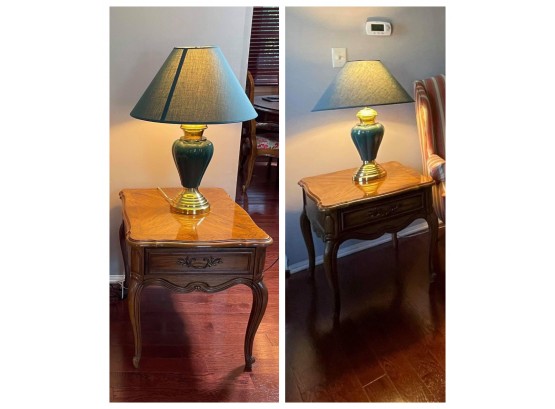 Pair Of Beautiful Thomasville Furniture End Tables W/Drawer And A Pair Of Beautiful  Lamps