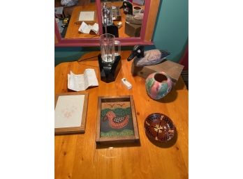 Lot Includes Magic Faucet Mug/Water Fountain, Painted Wood Duck By Heritage Mint Ltd, Floral Tray And More