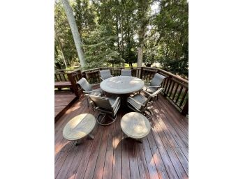 Beautiful Patio Set Includes Two Swivel Chairs, Four High Back Chairs, Round Table, 2 Small Tea Tables&storage