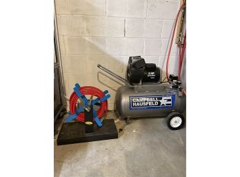Campbell Hausfeld 20 Gal Air Compressor Unit Turns On And Functions Properly And  Air Hose W/reel