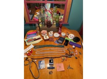 Mixed Lot Includes Vintage Jewelry There Are Two Sterling Pieces, Fragrance Mists, Jewelry Boxes, Head Bends