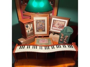 Lot Of Vintage Items - Cd Shelf Cabinet Piano Style Design, Two Vintage Cabinet/boxes And Three Poster Prints