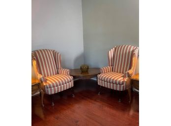 Pair Of Beautiful Pink Wingback Arm Chairs By Statesville Like New And Beautiful Oval Coffee Table Like New