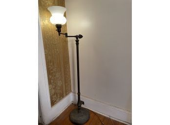 Antique Torchiere Brass Swing Arm Floor Lamp With Original Milk Glass Shade