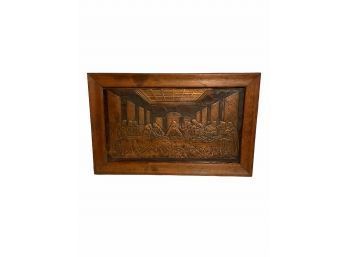 Vintage Last Supper Copper On Wood Wall Hanging Art