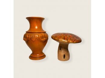 Mid Century Haeger USA Pottery Vase 12 Inch And Vintage Handmade Ceramic Mushroom Signed