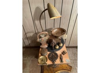 Lot Of Unique Antique Items  - Antique Cast Iron Figurine Door Knocker, Cast Iron Flower Basket Door Stop&More