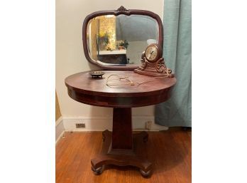 Antique Round Table, Antique Mirror And Vintage Sessions Wooden Mantel Clock (not Tested)