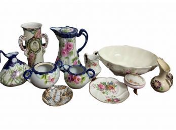 1930's The Takito Company Tea Pots And Sugar Bowl, Antique Porcelain Ewer Vase Hand Painted, Antique Vase&more