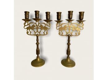 Pair Of Vintage Brass Candelabras Very Good Condition