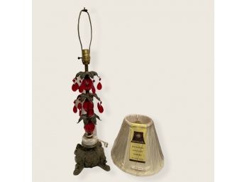 Antique Ruby Red Glass And Brass/Marble Table Lamp Comes With Not Original But Brand New Shade