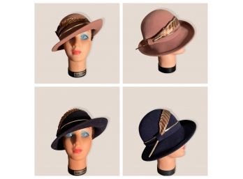 Vintage Hats With Feather Adolfo II New York Paris Special Event Collectibles Pink And Blue Like New
