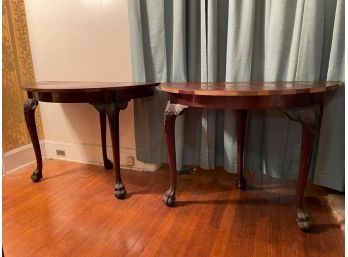 Pair Antique Half Round Tables Can Be Used As Hall Tables The Items Are Very Old And Is Missing Middle Leaf