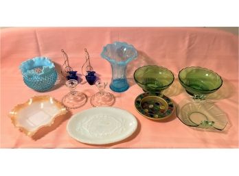 Lot Of Antique/vintage Milk Glass Items And Vintage Multi Colored Mosaic Trinket Tray
