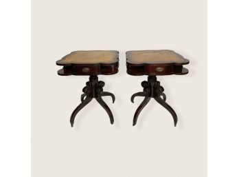 Pair Of Antique Mahogany Leather Top Side Tables With Drawer