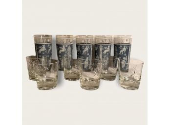 Vintage Glasses With Classical Blue And White Pattern Greeks Design And Vintage Crystal Liquor Glasses