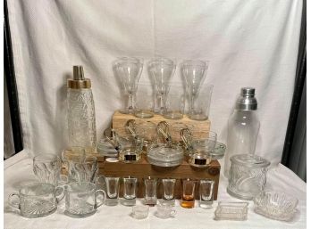 Lot Of Art Deco And Vintage Crystal Glass Items - Details In Description