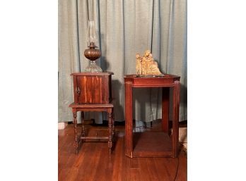 Antique Smoking Stand Mohican Furniture, Old Vintage Side Table, Antique Banner Oil Lamp, Antique Statue