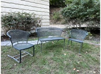 Vintage Wrought Iron Patio, Garden Bench Settee And Two Chairs