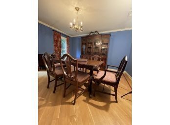 High End Vintage Solid Cherry Duncan Phyfe Shield Back Four Chairs, Two Armchairs And Dining Table