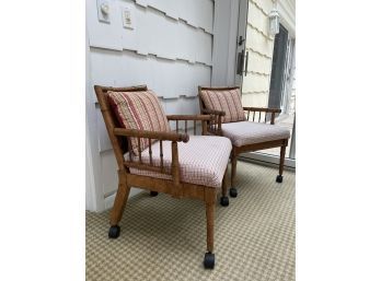 Stunning Pair Of MCM Faux Bamboo Caned Armchairs With Two Removable Cushions - Perfect Condition