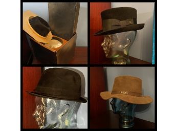 Rare Vintage Hats Includes ROXFORD Vintage Hat, Chapeau Flechet Hat And Unisex Suede Leather Hat All In Onebox
