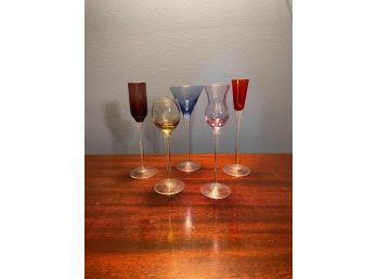 Delicate And Multi Colored 5 Tall Stemmed Cordial Glasses