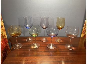 Beautiful Lenox Crystal Multi Color Tulip 3 And Balloon 4 Wine Glasses