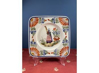 A French Square Plate Signed Henriot Quimper C 1950 9'Inch - Excellent Condition