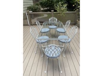 Lyon-Shaw Windflower Lattice Woodard Style Wrought Iron Garden Dining Set - Large Table, 2 Armchairs  4 Chairs