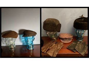 Lot Of 5 Vintage Hats And 2 Pair Of Leather Gloves