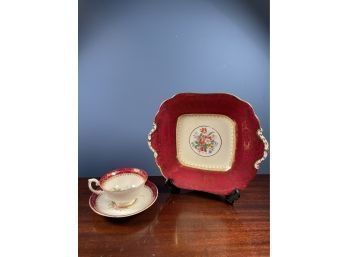 Aynsley Bone China Square Dish And Ornate Royal Grafton Teacup And Saucer