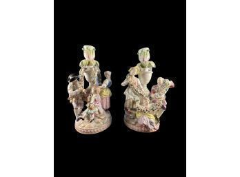 Beautiful Pair Of 20th C. Meissen Group Figurines 9 1/2 High