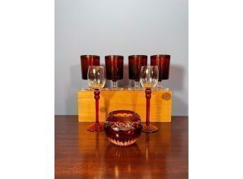 Faberge Crystal Votive Candle Holder, 1960s French Steamware Glasses In Ruby Red & Beautiful Vintage Goblets