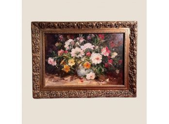 Still Life Oil Painting Of A Bouquet Of Flowers Signed By Artist L. Frank Antique Framed And With Certificates