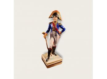 Porcelain Figurine Of Napoleon Soldier, Hand Painted Germany 9 1/2' High