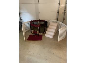 Dog Gate, Zampa Portable Foldable Pet Playpen With Carrying Case And Pet Steps And Stairs