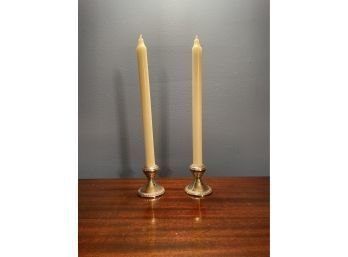 Pair Of Vintage Weighted Sterling Silver Candle Holders With Candles