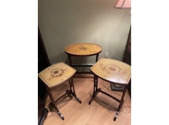 Beautiful 3pc Set Hand Painted  Antique French Nesting Table