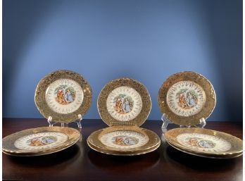 Antique Colonial Couple 22K Gold Plates WS George Radisson Set Of 9