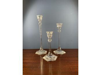 Riedel Austrian Crystal Candlesticks Set Of 3 Signed In Very Good Condition