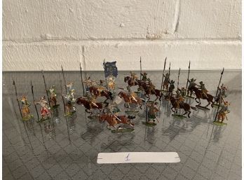 Lot Of 23 Vintage Metal Two Sided Soldiers Warriors Painted On Both Sides Figurines Can Stand Up Are Very Thin