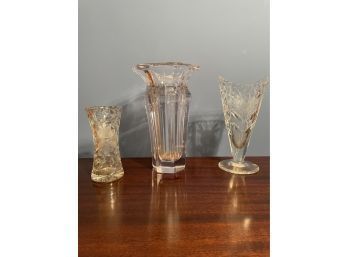 Elegant Crystal Vases - MCM France Clear Crystal Heavy Glass Vase ,crystal Floral Etched Glass Vases