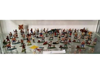 Lot Of 54 Vintage Metal Two Sided Soldiers Warriors Painted On Both Sides Figurines Can Stand Up Are Very Thin
