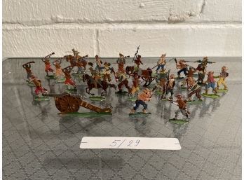 Lot Of 29 Vintage Metal Two Sided Soldiers Warriors Painted On Both Sides Figurines Can Stand Up Are Very Thin